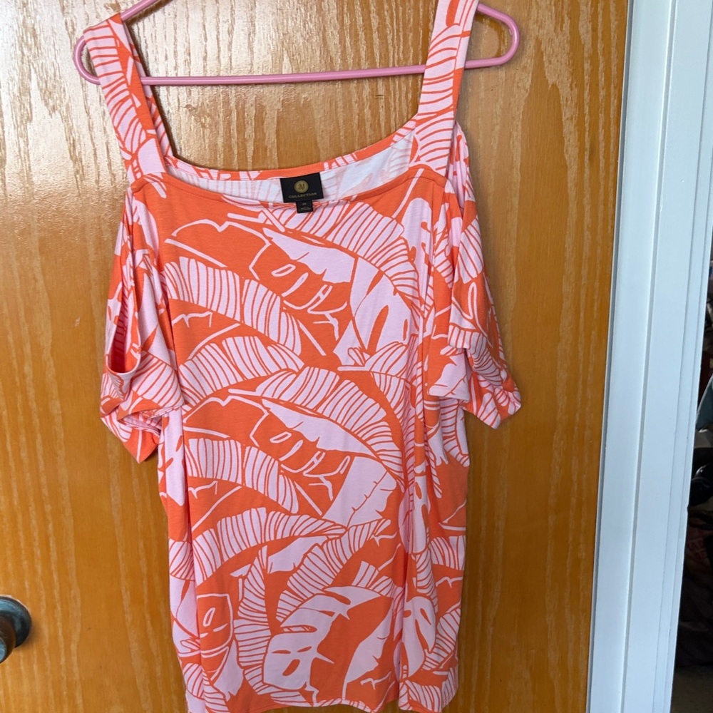 M Collection orange Hawaiian print top